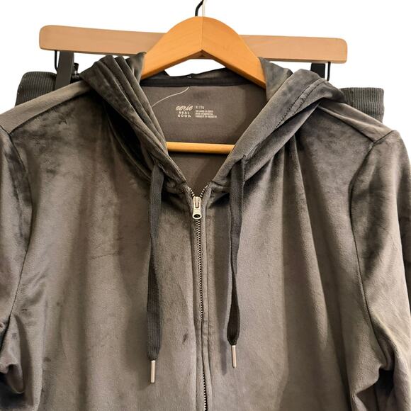 Aerie Velour Loungewear Tracksuit Set Women’s XL Cropped Zip Hoodie + Pants Grey - Picture 3 of 11